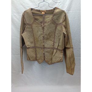 Suede Essentials Brown Patchwork Button Shirt Jacket Size XLarge Leather